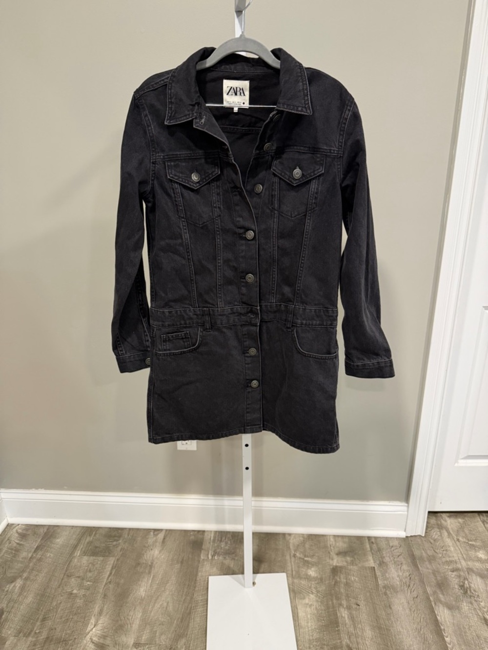 ZARA Black Button-Front Denim Mini Dress
